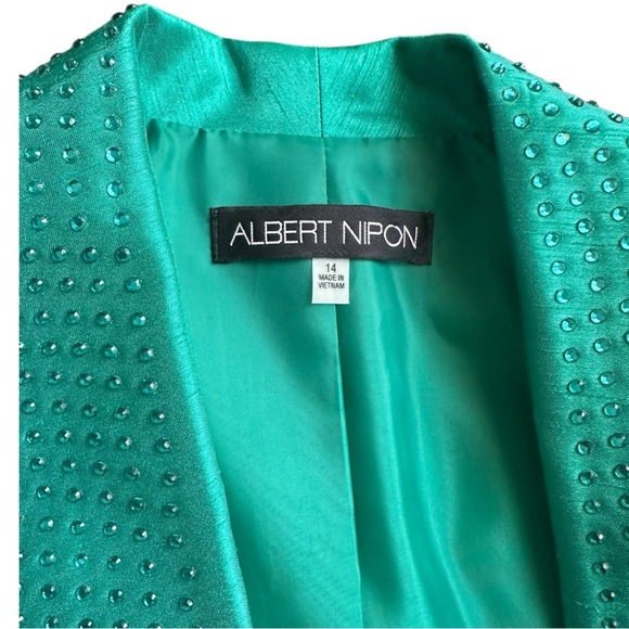 Albert Nipon Emerald Green Classic Embellished Blazer Jacket Size 14 - Picture 7 of 7